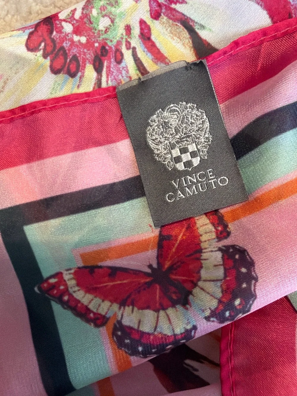 Vince Camuto Pink Floral & Stripe Silk-Feel Scarf